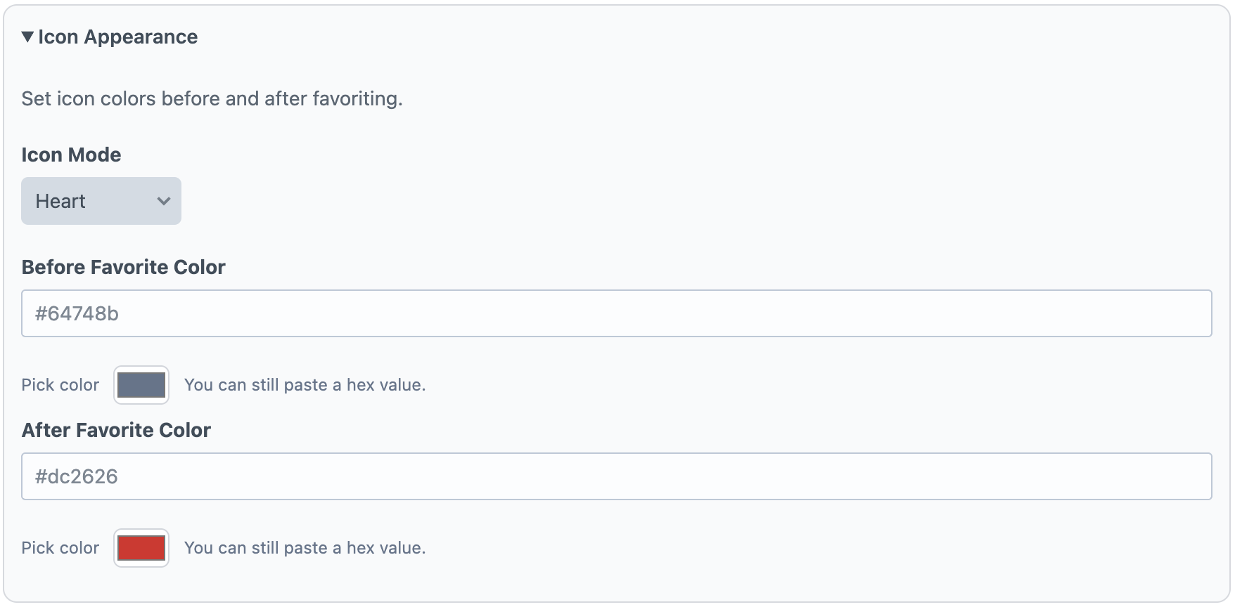 Favorites Icon Appearance