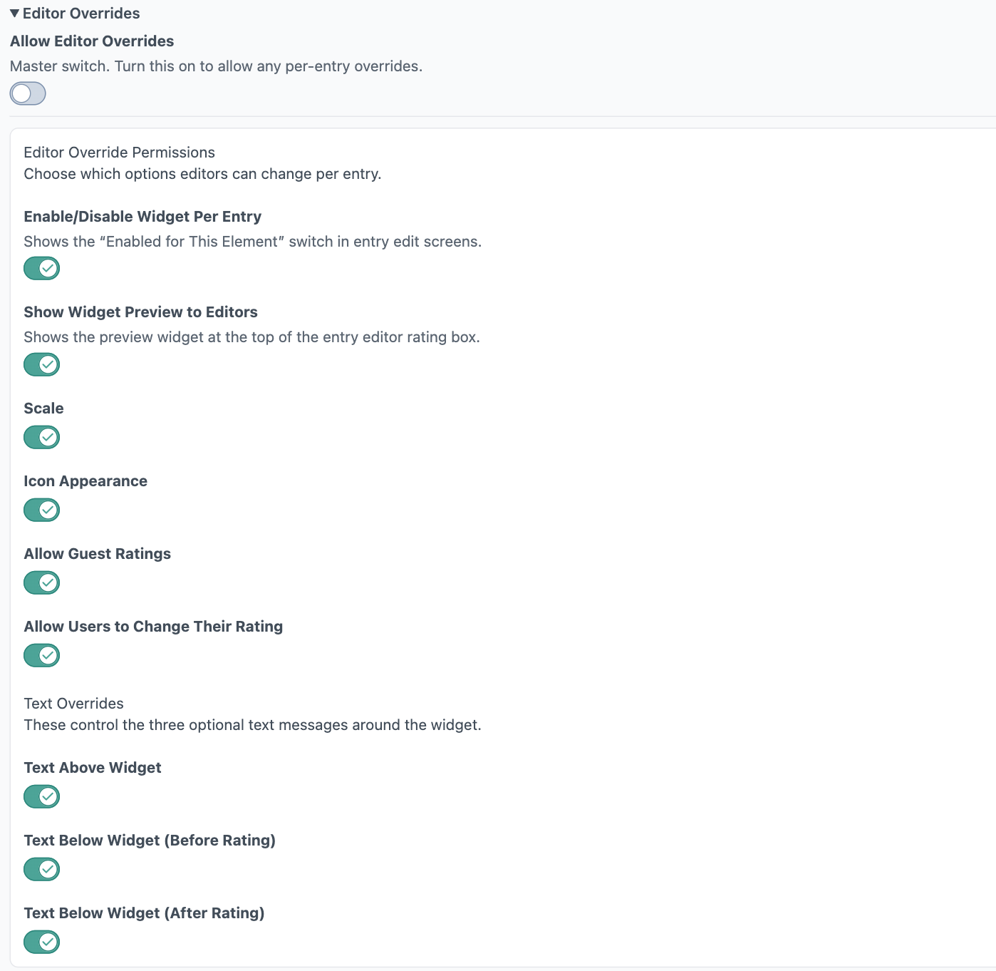 Rating Editor Overrides