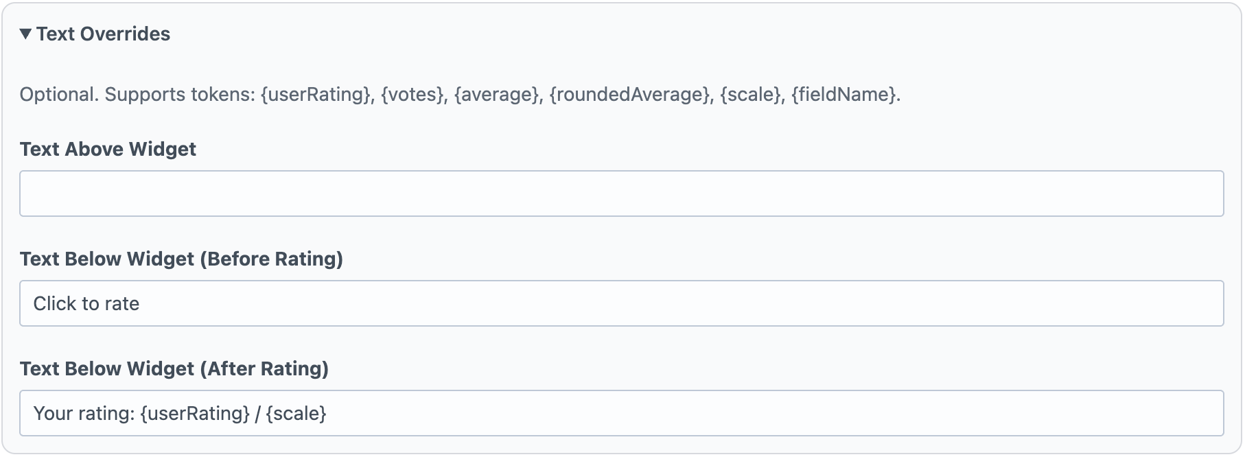 Rating Text Overrides
