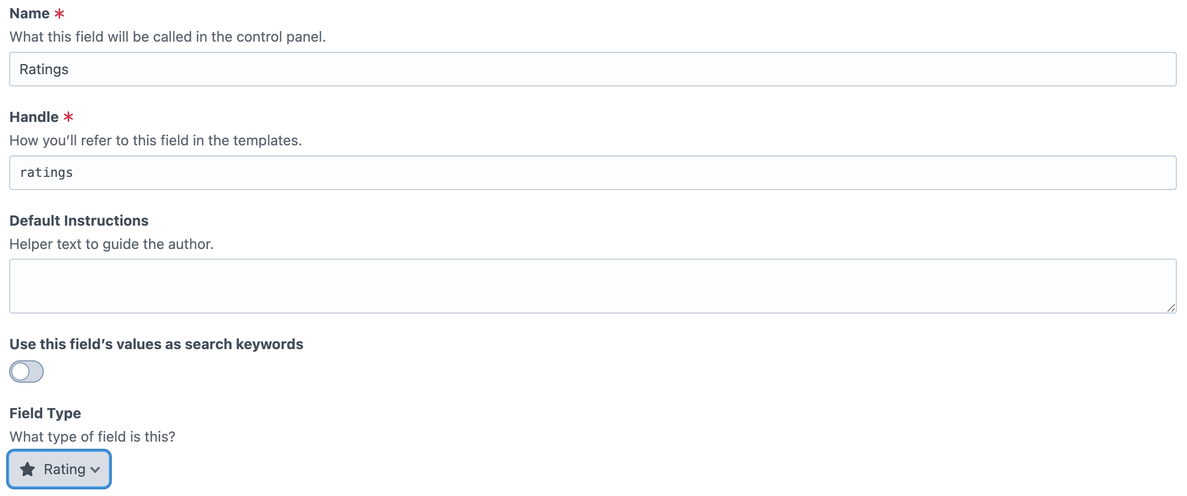 Ratings Field Creation