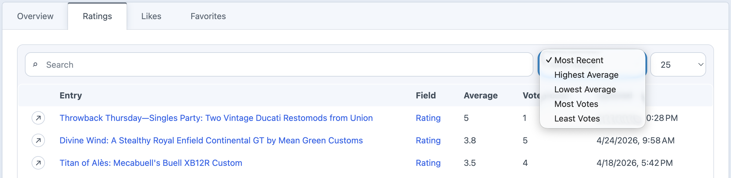 Rating Moderation Tab with filtering