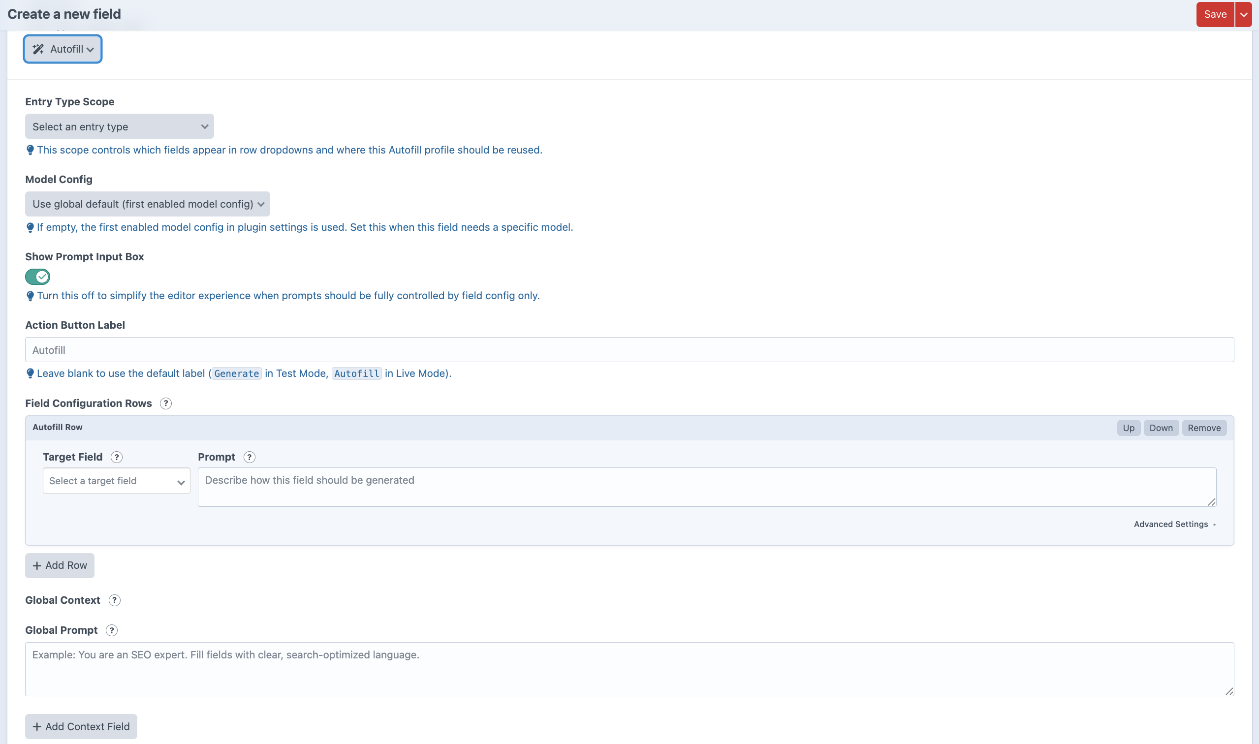 Autofill settings page